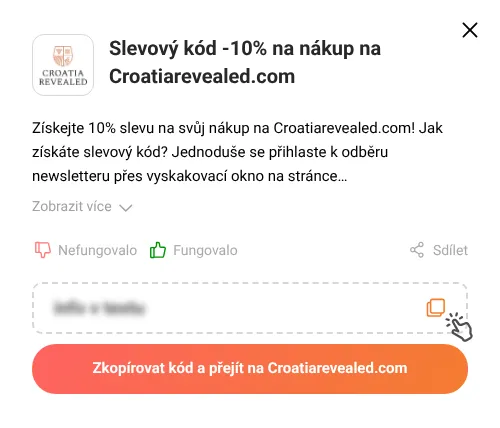 Návod jak zkopírovat slevový kód Croatiarevealed.com