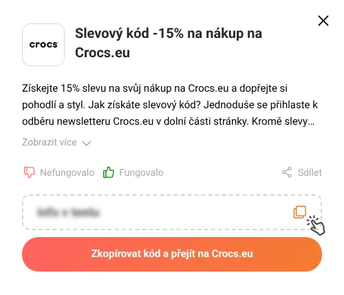 Návod jak zkopírovat slevový kód Crocs.eu