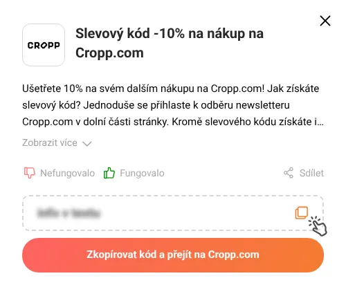 Návod jak zkopírovat slevový kupón Cropp.com
