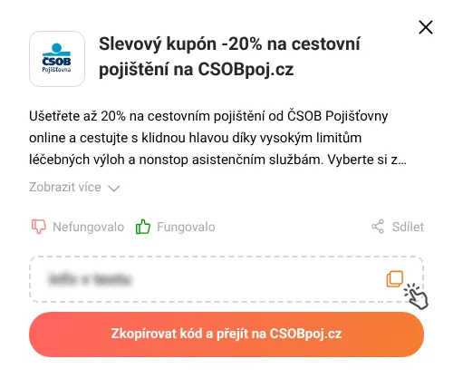 Návod jak zkopírovat slevový kód CSOBpoj.cz