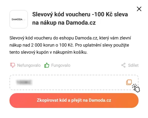 Návod jak zkopírovat slevový kód Damoda.cz