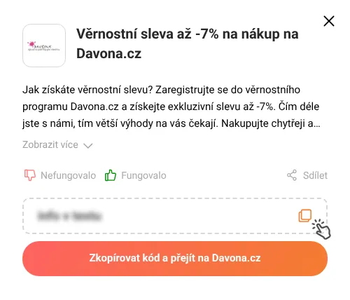 Návod jak zkopírovat slevový kód Davona.cz