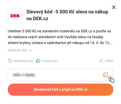 Návod jak zkopírovat slevový kód DEK.cz