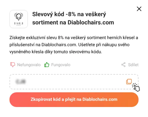 Návod jak zkopírovat slevový kód Diablochairs.com