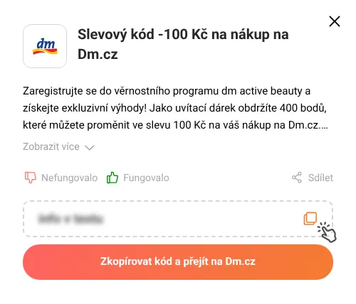 Návod jak zkopírovat slevový kód Dm.cz