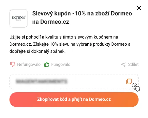 Návod jak zkopírovat promo kód Dormeo.cz