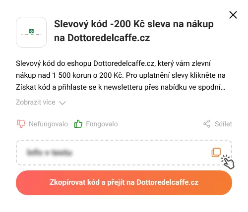 Návod jak zkopírovat slevový kupón Dottoredelcaffe.cz