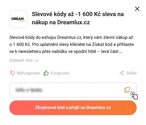 Návod jak zkopírovat slevový kód Dreamlux.cz