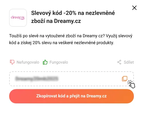 Návod jak zkopírovat slevový kupón Dreamy.cz