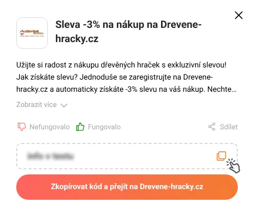 Návod jak zkopírovat slevový kód Drevene-hracky.cz