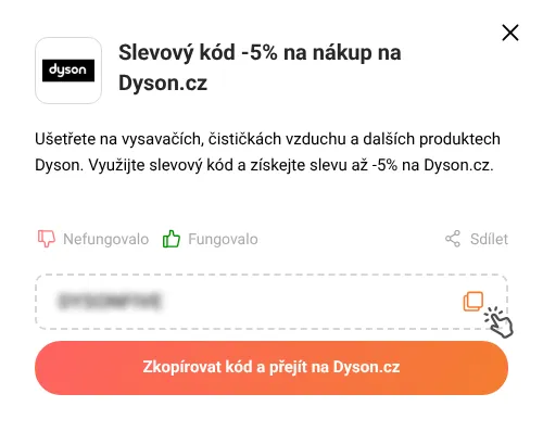 Návod jak zkopírovat slevový kód Dyson.cz