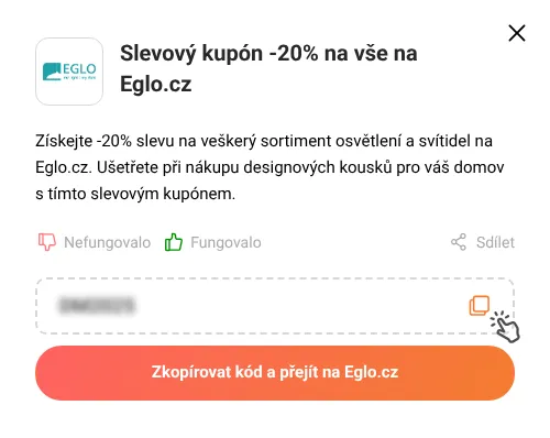 Návod jak zkopírovat slevový kód Eglo.cz