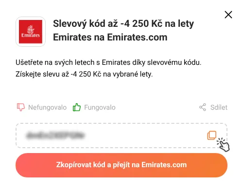 Návod jak zkopírovat slevový kód Emirates.com