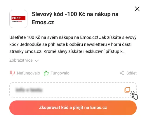 Návod jak zkopírovat slevový kód Emos.cz