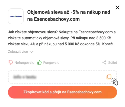 Návod jak zkopírovat slevový kód Esencebachovy.com