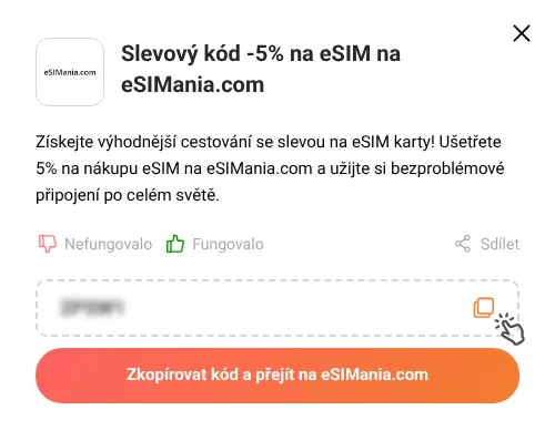 Návod jak zkopírovat slevový kód eSIMania.com