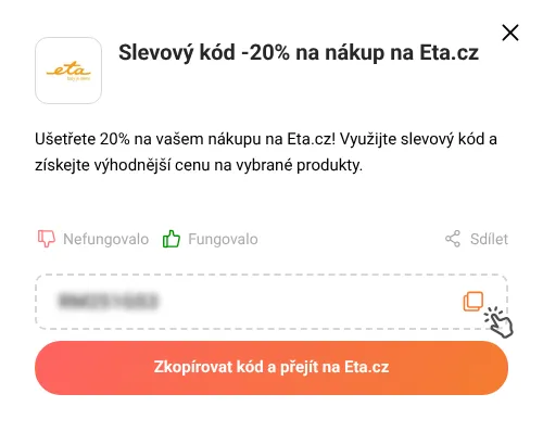 Návod jak zkopírovat slevový kód Eta.cz