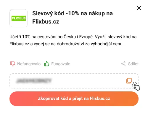 Návod jak zkopírovat slevový kód Flixbus.cz