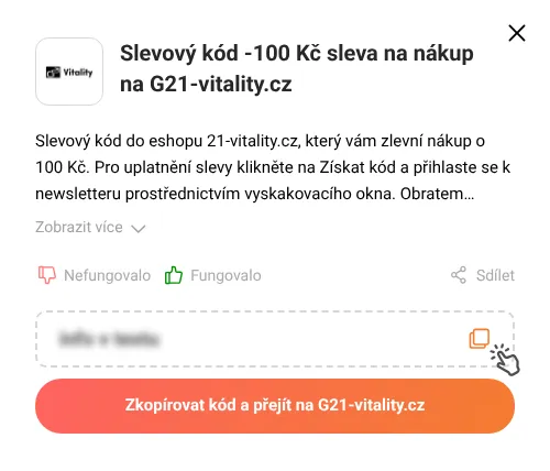 Návod jak zkopírovat slevový kód G21-vitality.cz