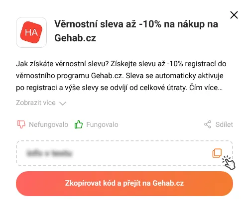 Návod jak zkopírovat slevový kupón Gehab.cz