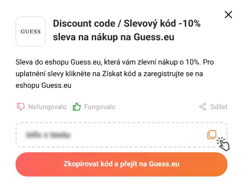 Návod jak zkopírovat slevový kód Guess.eu