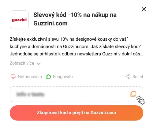 Návod jak zkopírovat slevový kód Guzzini.com