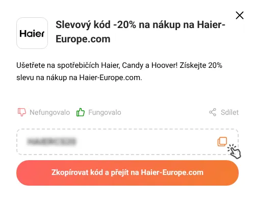 Návod jak zkopírovat slevový kód Haier-Europe.com