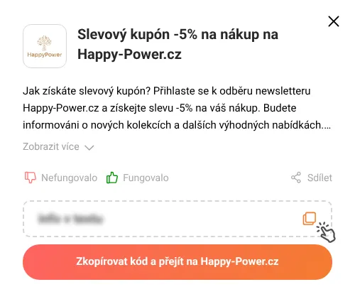 Návod jak zkopírovat slevový kupón Happy-Power.cz