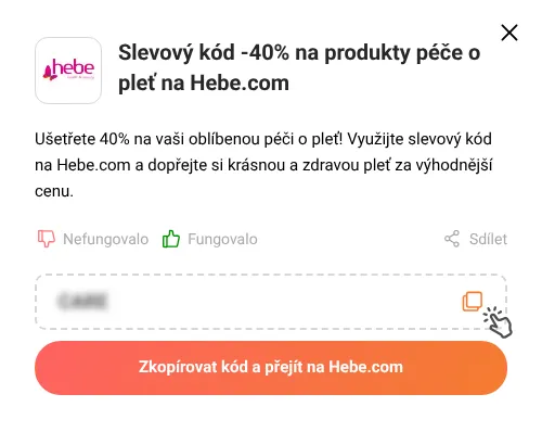 Návod jak zkopírovat slevový kód Hebe.com