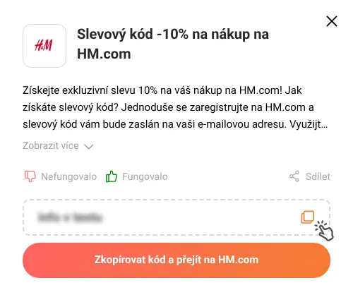 Návod jak zkopírovat slevový kód HM.com
