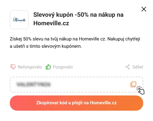 Návod jak zkopírovat slevový kód Homeville.cz