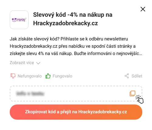 Návod jak zkopírovat slevový kupón Hrackyzadobrekacky.cz