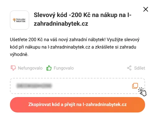 Návod jak zkopírovat slevový kupón I-zahradninabytek.cz