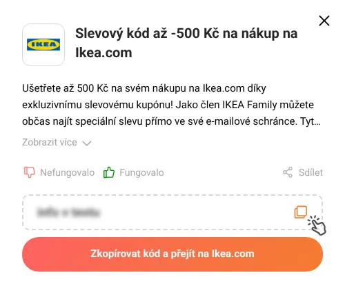 Návod jak zkopírovat slevový kód Ikea.com