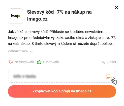 Návod jak zkopírovat slevový kód Imago.cz