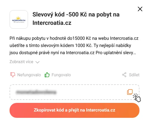Návod jak zkopírovat slevový kód Intercroatia.cz