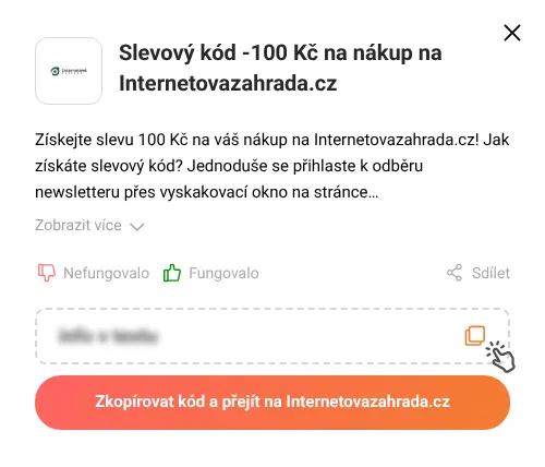 Návod jak zkopírovat slevový kód Internetovazahrada.cz