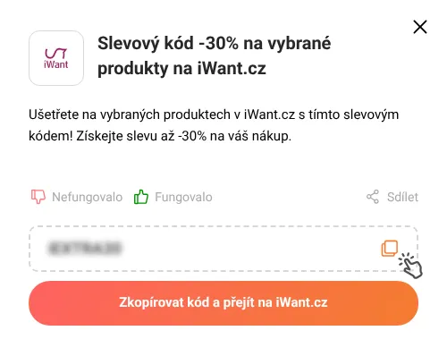Návod jak zkopírovat slevový kód iWant.cz