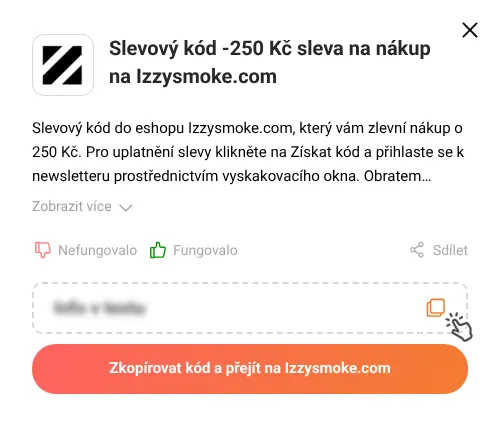 Návod jak zkopírovat slevový kód Izzysmoke.com