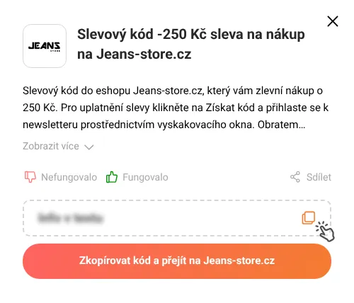 Návod jak zkopírovat slevový kupón Jeans-store.cz