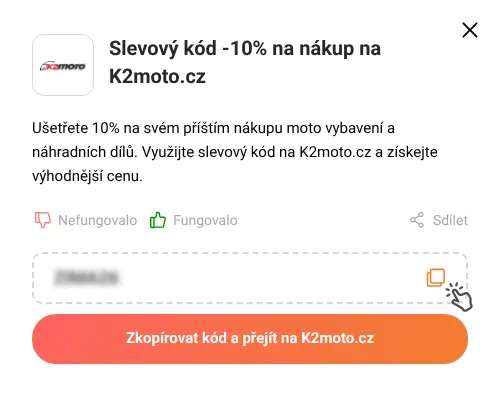Návod jak zkopírovat slevový kód K2moto.cz