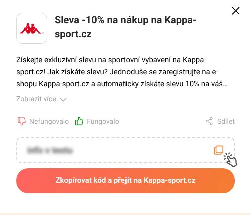 Návod jak zkopírovat slevový kód Kappa-sport.cz