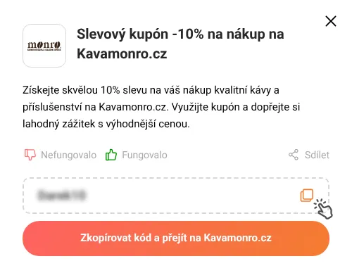 Návod jak zkopírovat slevový kupón Kavamonro.cz