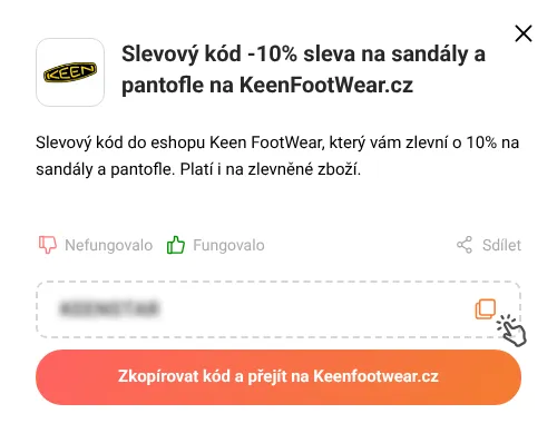 Návod jak zkopírovat slevový kód Keenfootwear.cz