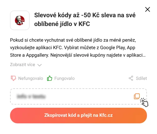 Návod jak zkopírovat slevový kód Kfc.cz