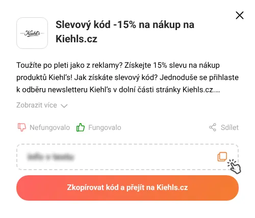 Návod jak zkopírovat promo kód Kiehls.cz