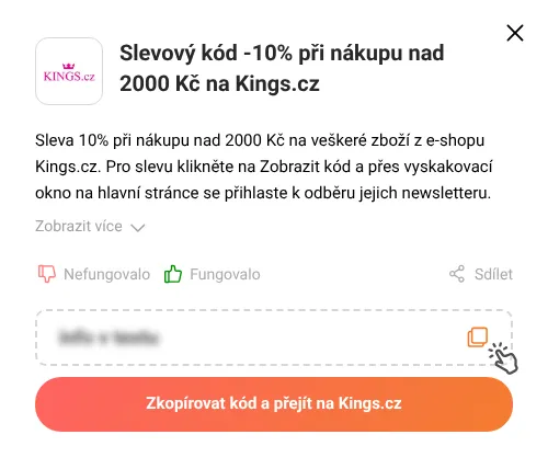 Návod jak zkopírovat slevový kód Kings.cz