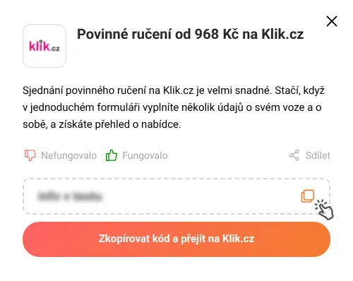 Návod jak zkopírovat slevový kód Klik.cz