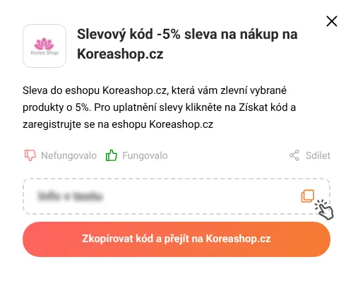 Návod jak zkopírovat slevový kupón Koreashop.cz