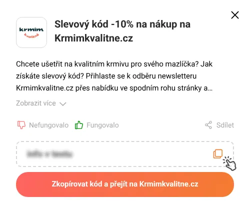 Návod jak zkopírovat slevový kód Krmimkvalitne.cz